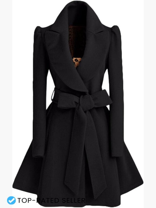 Jackets & Blazers - Wool Blend Double Breasted Peacoat Puff Sleeve Belted Flared Winter Coat